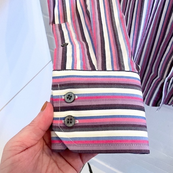 Ted Baker London Men’s Button Down Shirt Stripes Long Sleeve Purple Pink Sz 15.5 - Picture 9 of 15